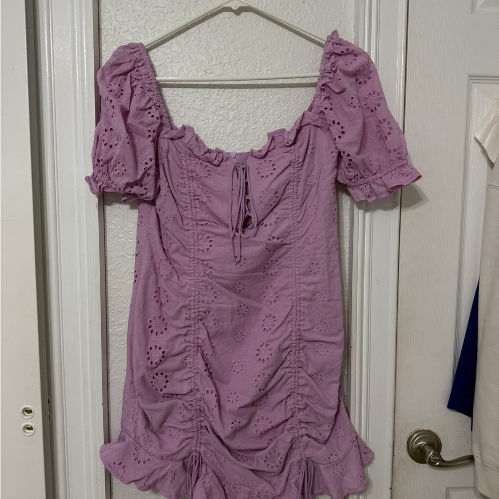 Purple Eyelet Dress with Puff Sleeves